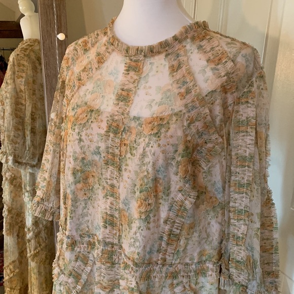 MAC DUGGALPlus Pleated One-Shoulder Rosette Detail Gown Anthropologie